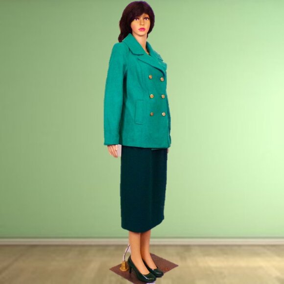 OLD NAVY size M green pea coat polyester/wool dry clean only - Picture 3 of 16
